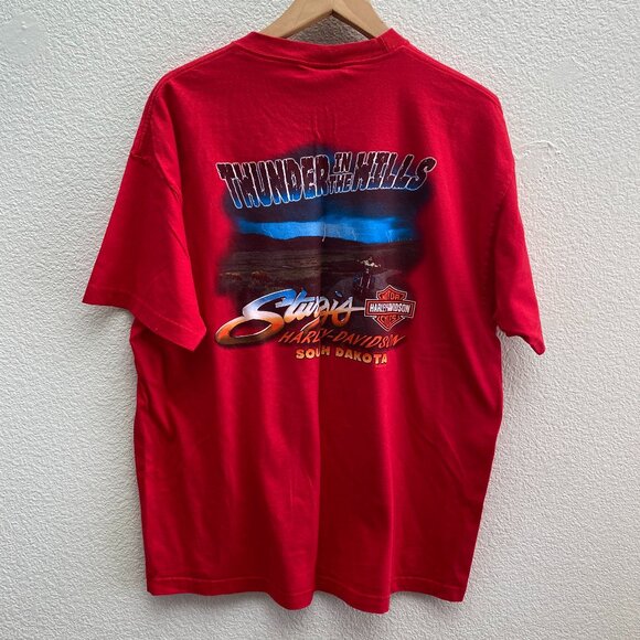 Y2K Thunder In The Hills Sturgis Harley-Davidson 2004 Red T-Shirt Men's XL VTG - Picture 1 of 5